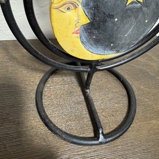 Vtg Sun/Moon Wrought Iron Pillar Candle Holder MTS|118824