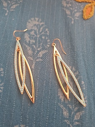 Double Leaf Blue Beaded Accented Earrings