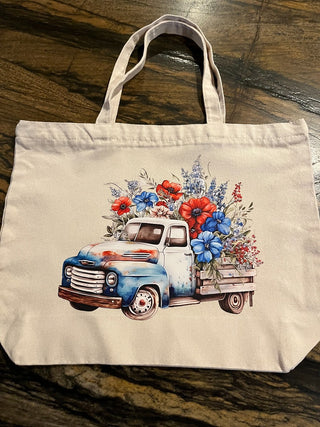 Patriotic R/W/B Country Rustic Truck Large Zippered Canvas Bag or Tote Truck RSV