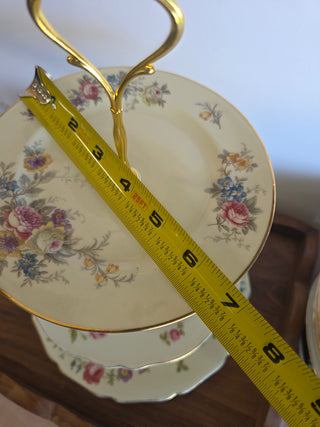 Vtg Ivory Floral 3Tier Plate Stand