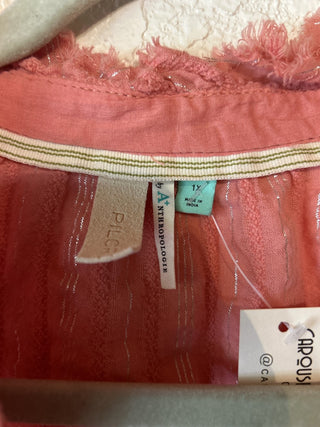 12F PILCRO ANTHROPOLOGIE Tavi Pink Metallic button down blouse size 1X MTS|65069