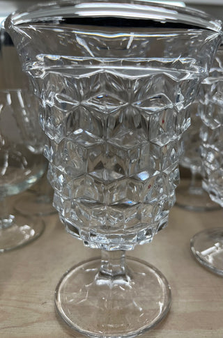 SET 4 VINTAGE FOSTORIA CRYSTAL AMERICAN 8 OZ CUBIST LOW WATER GOBLETS EXC COND (KJS) RCD|63411