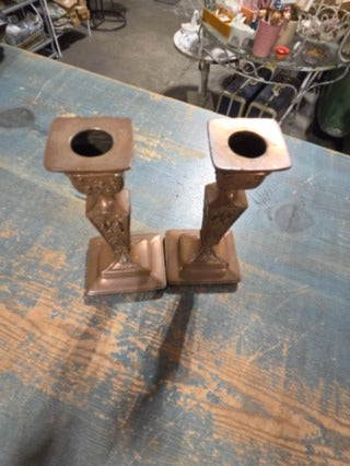 Set of 2 Vintage Copper/Metal dancing couple candlesticks ornate