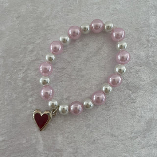 stretchy bracelet, pink & white w/ heart RSV