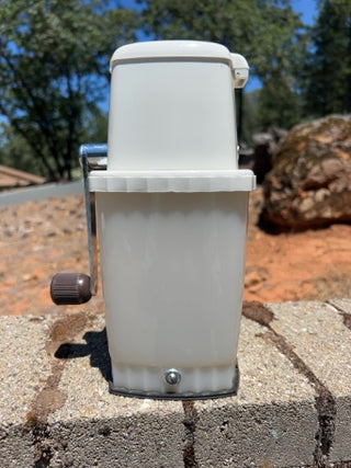 JP Vintage Swing-A-Way Original 1950's Ice Crusher Counter Top Version in White Plastic and Chrome Metal