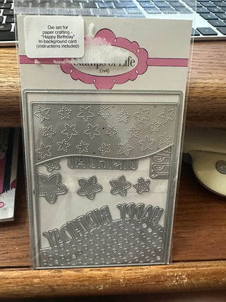 Stamps of Life Metal die set "Happy Birthday tri-bckd card, inatructions included, RCD|103764