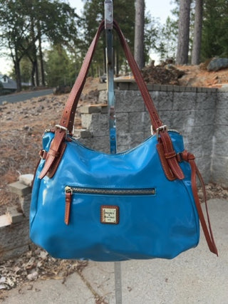 Vintage Dooney & Bourke sky blue patent leather satchel