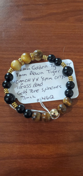 Bracelet #462 golden tigers eye & onyx|56981