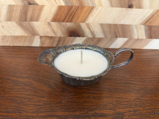 CANDLE IN SMALL SILVER PLATED CREAMER SCENT LOVE SPELL