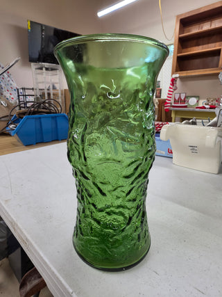 Emerald Green Crinkle Glass Vase