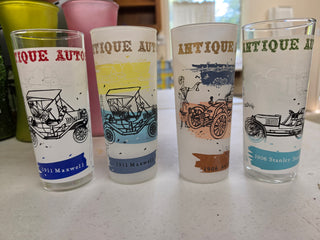 4 Vtg auto high ball glasses