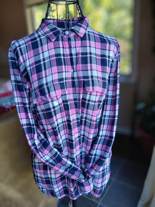 Flannel Shirt, Pink & Navy, Small|111206