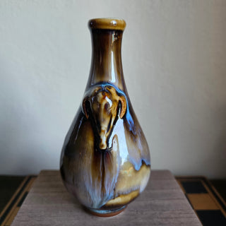 Brown Drip Glazed Bud Vase w/ Relief