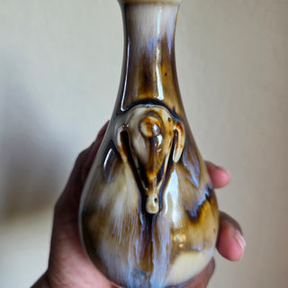 Brown Drip Glazed Bud Vase w/ Relief