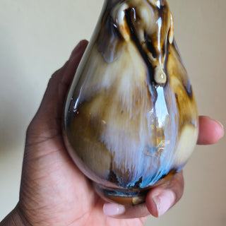 Brown Drip Glazed Bud Vase w/ Relief