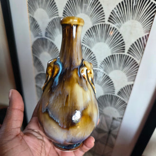 Brown Drip Glazed Bud Vase w/ Relief