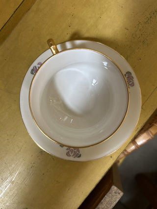12F Signed Haviland China Teacup & Saucer - Stencil Rose Pattern MTS|70865