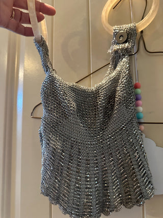 Bar III Beaded evening Bag, silver w/zipper close, plastic handles RCD|81874