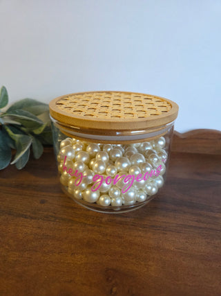 "Hey Gorgeous" Glass Vanity Jar w/ Pearls