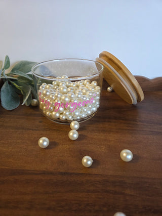 "Hey Gorgeous" Glass Vanity Jar w/ Pearls