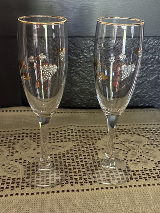 Vintage Champagne Glasses Gold Rim with Gold and Metal Accents - sold as set of 2 RCD|114454