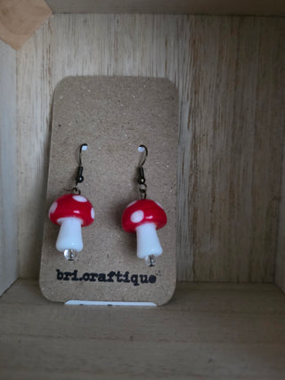 bri.craftique - Red Glass  Mushroom Drop Earrings