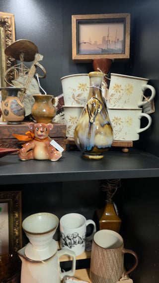 Brown Drip Glazed Bud Vase w/ Relief