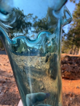 11.5” aqua blue trumpet glass vase