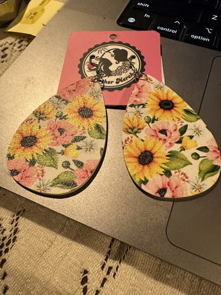 #62 VV dangling sunflower & pink earrings MTS|62759
