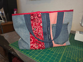 Recycled jean tote. Fully lined