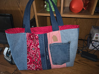 Recycled jean tote. Fully lined