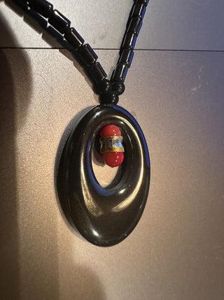 Vintage hermatite with red Jasper necklace. Pendant is oval shaped #62 VV MTS|67521