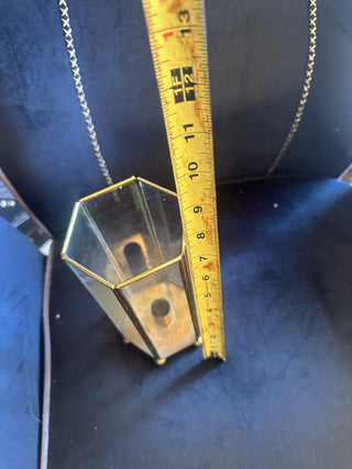 Vintage Brass Octagon Paneled Glass Candle Lamp Lantern with round feet #47 VV MTS