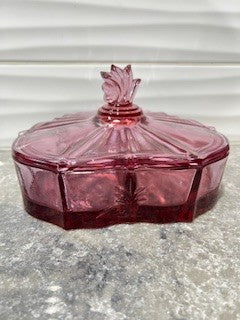 Fostoria Baroque Dusty Rose Divided dish w/lid.|50310
