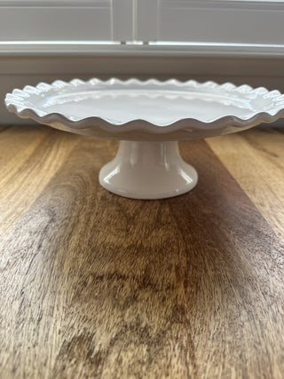 White Ceramic Footed Cake Plate from Portugal MTS|95195