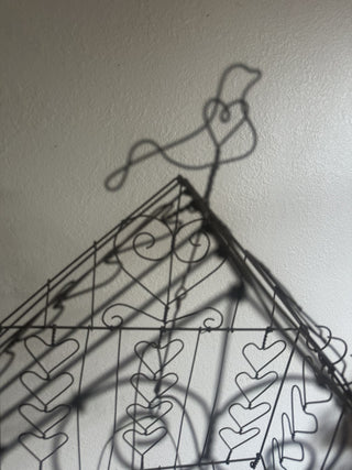 Vintage Gold Wire Pagoda Style Decorative Birdcage with hand carved bird #47 VV MTS|102240