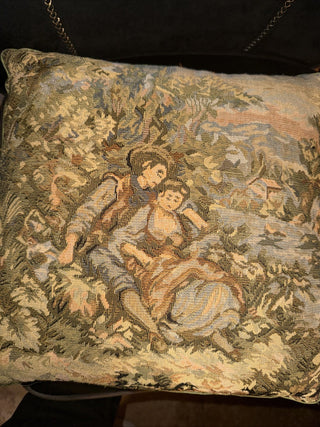 Vintage Mid Century European Tapestry courting couple Pillow !6" X 16"
