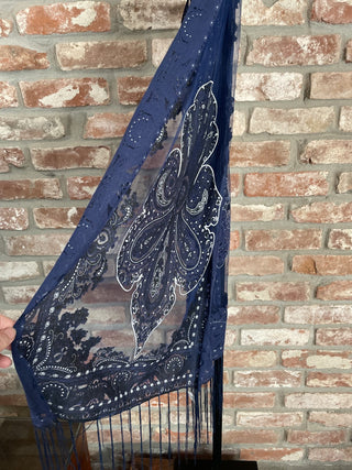 Navy Sparkly Sheer Fringe Scarf 03000225 RSV|57176