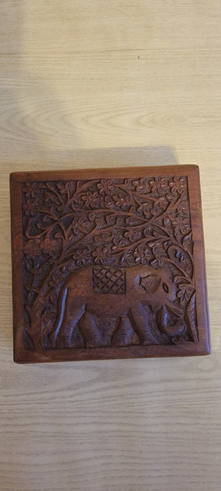 JMD- Antique India Wood Carved Spice Box- RSV|86360