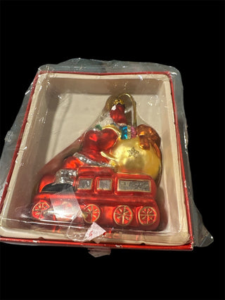 Santa Claus Riding a Train with Toys Glass Christmas Ornament Large 6" X 5 1/2" #62 VV MTS|133915
