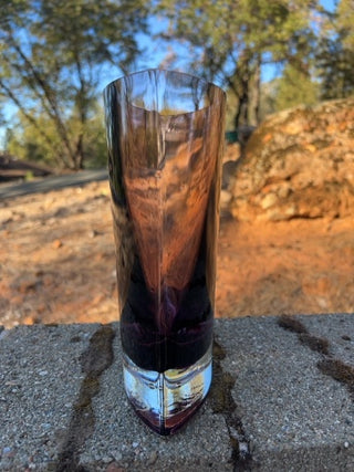 JP 8.25” AS IS Vintage Glass Vase Purple Amethyst Hand Blown