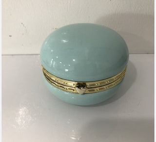Blue Ceramic Trinket Box with metal macaron gold heart closure #62 VV MTS|70693
