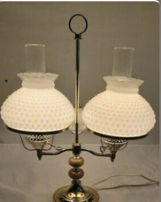 RARE Vintage Double Arm Hobnail Shades White Milk Glass Student Desk Table Lamp #62 VV MTS|130490