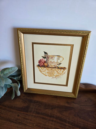 Vtg Framed Teacup Print "Mother"
