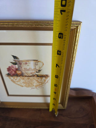 Vtg Framed Teacup Print "Mother"