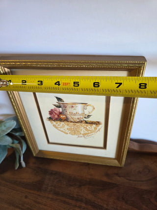 Vtg Framed Teacup Print "Mother"
