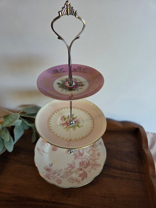 3 Tier Pink Floral Rose Stand
