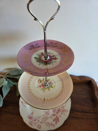 3 Tier Pink Floral Rose Stand