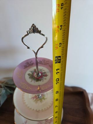3 Tier Pink Floral Rose Stand
