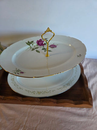 2 Tier Rose Floral Platter Stand